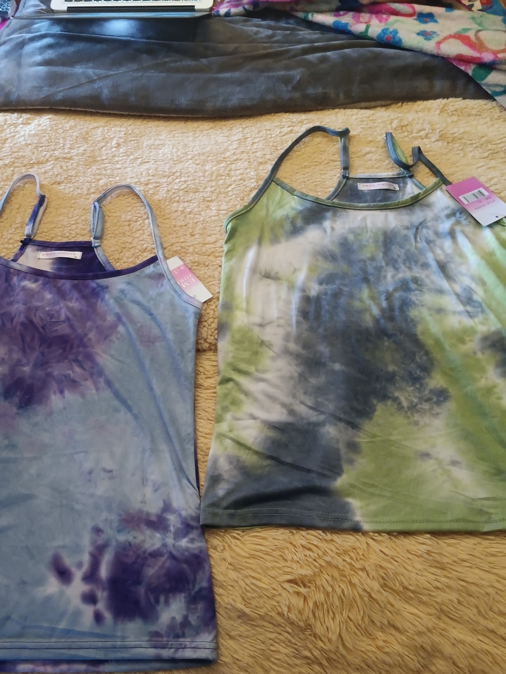 Tie-Dye Boho 2 Cami Tops - Purple & Green Mix